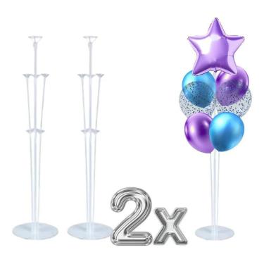 Imagem de 2X Kit 2 Suporte Para Balões Bexigas Base Chão 70Cm 7 Hastes