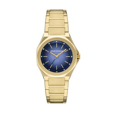 Imagem de Armani Exchange Relógio feminino A|X de aço inoxidável dourado com três ponteiros (modelo: AX4620)