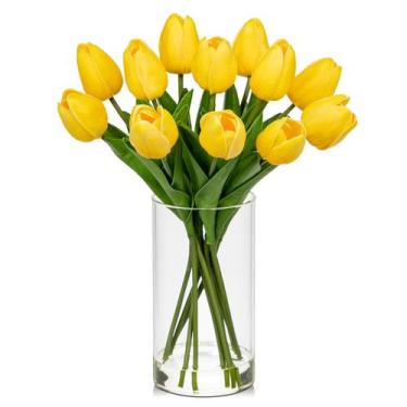 Imagem de Flores de tulipas artificiais em vaso de vidro DILATATA Yellow x12