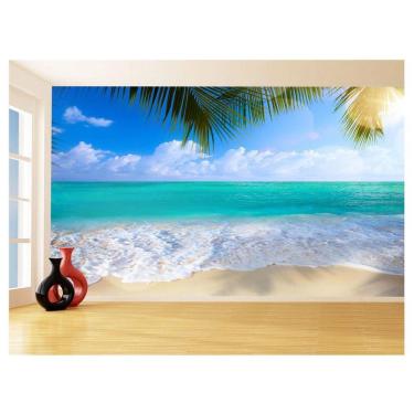 Imagem de Papel De Parede Coqueiros Praia Mar Azul Água 3,5M Npr305