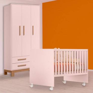 Imagem de Quarto Infantil Berço Reto e Guarda Roupa Slim Rosa - Qmovi