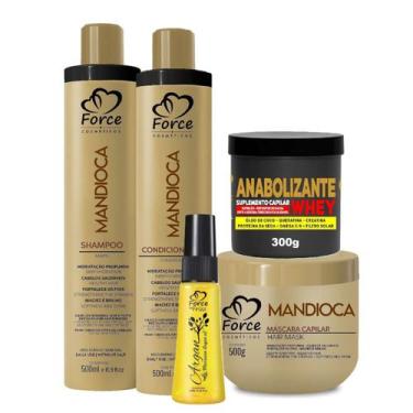 Imagem de Kit Capilar Profissional Mandioca Óleo Argan Máscara Capilar Antiqueda