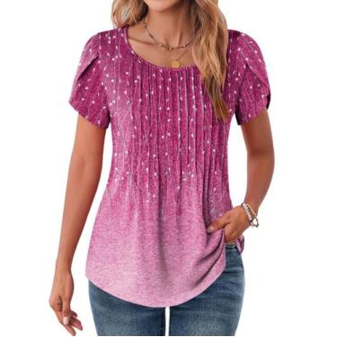 Imagem de Blusa feminina Zeagoo Petal, manga curta, folha azul, floral, XL