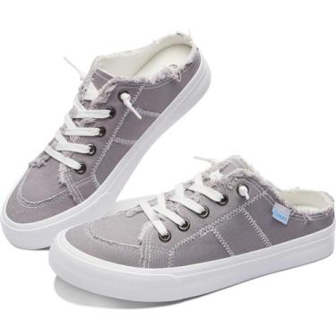 Imagem de Sapato Obtaom Women Canvas Mules Memory Foam Clipper cinza US9