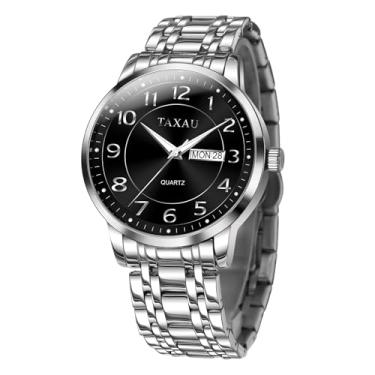 Imagem de Taxau Relógio masculino G8405G clássico prata aço inoxidável, Pulseira prata face preta - G8405, round, Minimalista