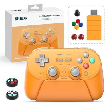 Imagem de 8Bitdo Pro 3 Bluetooth Controller with TMR Joysticks, Swappable ABXY Buttons, Pro Back Buttons, Charging Dock, Hall Effect Triggers for Switch/Switch 2, Windows, Apple, SteamOS, Android (Orange)