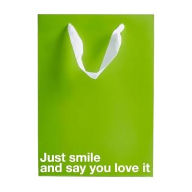 Imagem de Saco de presente engraçado - 28 x 20 x 10 cm Saco de papel kraft com "Just Smile & Say You Love It" - embrulho de presente para aniversários, feriados, festas de escritório - embrulho de presente de