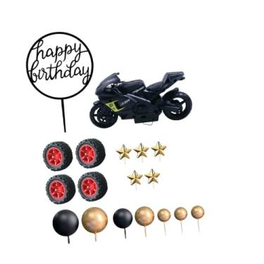 Imagem de Ｂｅｓｇａ Topo de Bolo de Feliz Aniversário de Motocicleta para Meninos, Suprimentos para Decoração de Festa Infantil