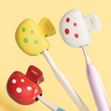 Imagem de 6 peças de tampas de escova de dentes de cogumelo, protetores de viagem fofos para escova de dentes com aderência antiderrapante e orifícios de ventilação (ajuste universal)