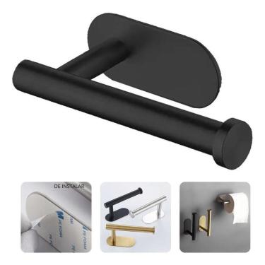 Imagem de 2X Porta Papel Higiênico Suporte Aço Inox Preto Premium Auto