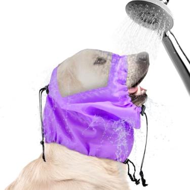 Imagem de Touca de banho de cachorro, proteção de orelha ajustável de cachorro para natação à prova d'água capas de ouvido para banho chapéu de chuva para suprimentos de chuveiro de animais de estimação (roxo)