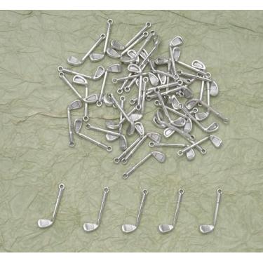 Imagem de 50 pingentes de metal para tacos de golfe esportivos de 2,6 x 0,9 cm para fazer joias faça você mesmo, chaveiro, colar, pulseiras, brincos, suprimentos para scrapbooking (prata)