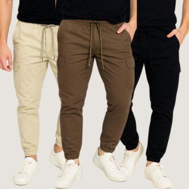 Imagem de Kit 3 Calcas Cargo Masculina Calça Jogger Masculino Streetwear Urbano 