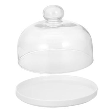 Imagem de Cabilock Prato de sobremesa de cerâmica para alimentos com tampa de redoma de vidro, suporte de bolo de porcelana, para casamentos, restaurantes, festas de jantar, 17 cm