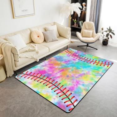 Imagem de jejeloiu Tapetes de beisebol para sala de estar, quarto, esportes, jogos, 3 x 5, crianças, beisebol, jogos, interior, tapete tie dye colorido