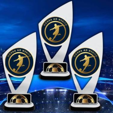 Imagem de Troféu para Futebol Premium Acrilico Premiação Liga dos campeões, Conjunto com kit 3 Peças troféus