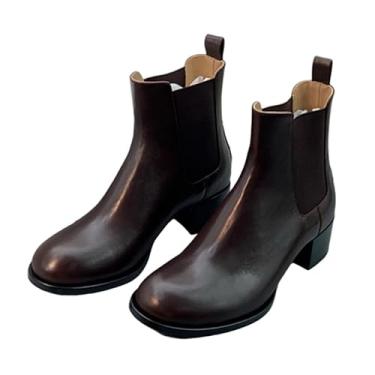 Imagem de Archicolor Itlay Botas de couro bovino e ovelha vintage macio minimalista marrom Chelsea botas femininas de salto 5,5 cm botas de inverno sapatos femininos, Marrom, 35