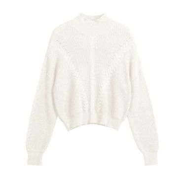 Imagem de Suéter feminino ZAFUL, gola simulada, manga lanterna, malha canelada