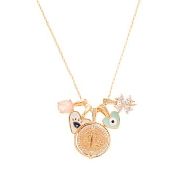 Imagem de Colar Ajustável Pingentes São Bento Olho Grego Semijoia