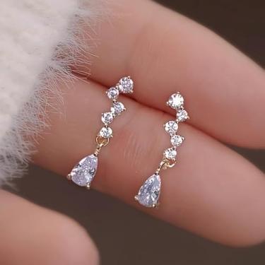 Imagem de Brinco de gota de zircônia sintética embutido elegante para mulheres, uso diário, casual, casamento, joias, presente, One size, Metal, Zircônia cúbica