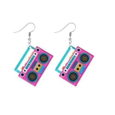 Imagem de Nanafast Brincos femininos anos 80 retrô 90 neon acrílico vintage fita cassete estilo joias 70, 80, 90, roupas e acessórios de festa para mulheres, Acrílico, Sem pedra preciosa