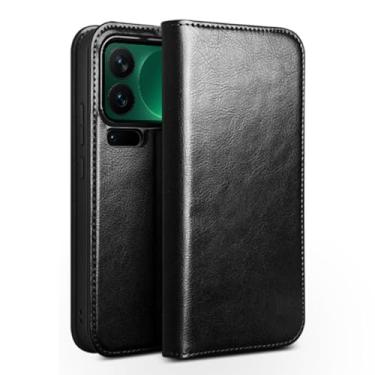 Imagem de FWYANZH Capa de couro genuíno para Xiaomi 17 Pro Max/17 Pro, capa de proteção com suporte de carteira, capa flip fólio luxuosa, preta, 17 Pro