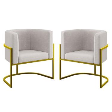 Imagem de Kit 02 Poltronas Lua Sala Decorativa Base De Ferro Gold Bege