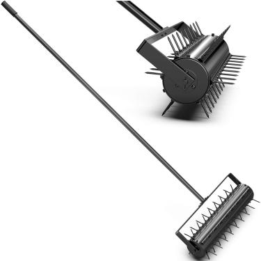 Imagem de evtmag Aerador de gramado atualizado de 55 cm, ferramenta de aerador rolante, ferramenta de aerador de gramado resistente patenteada, aerador de grama e ferramentas de jardim para aeração e saúde do