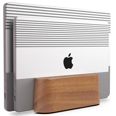 Imagem de Suporte de laptop vertical duplo ajustável para mesa, suporte para MacBook, MacBook Pro, suporte vertical para laptop, base vertical para MacBook Pro, suporte de madeira para Mac, MacBook Air, base