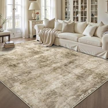 Imagem de GERUIMO Tapete lavável 15 x 23 cm, ultra antiderrapante, lã sintética macia, dobrável, resistente a manchas, marrom esverdeado abstrato moderno grande para sala de estar, quarto, sala de jantar