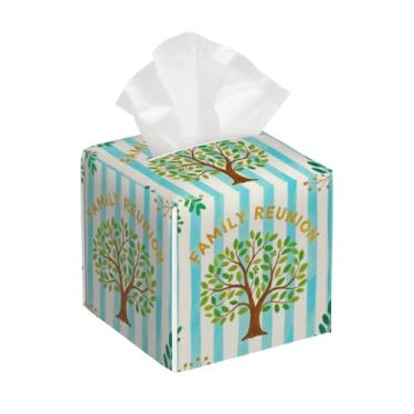 Imagem de Capa para caixa de lenços – Porta-guardanapos quadrados decorativos – Reunião Familiar Bonito de Couro PU Organizador de Cubo Facial para Banheiro, Quarto, Mesa de Noite, Bancada, Sala de Estar, Carro