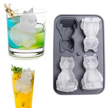 Imagem de Bandeja para cubos de gelo, molde grande de silicone 3D para cubos de gelo com funil, para conhaque de uísque Bourbon, formas divertidas, preto, fofo, presentes para mulheres, sem BPA (dray)