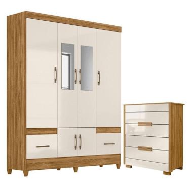 Imagem de Guarda Roupa Casal Ms912 Com Espelho E Cômoda Dhara Freijó Off White - Moval