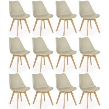 Imagem de Conjunto 12 Cadeiras De Jantar Eames Wood Leda Design Estofada - Nude