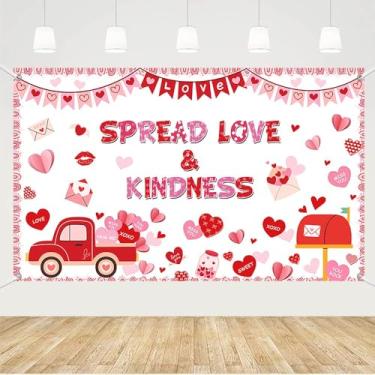 Imagem de MEHOFOND 179,8 x 110 cm, faixa de fundo de amor e bondade, decoração de festa do dia dos namorados, decoração de dia dos namorados, para sala de aula, rosa e vermelho, artigos para cabine de fotos