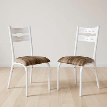 Imagem de Kit 2 Cadeiras De Aço Com Assento Estofado Luna - Branco E Capuccino