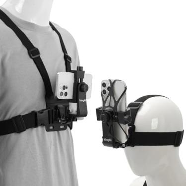 Imagem de KINGKI Kit de suporte de alça de peito para celular para POV/VLOG, clipe de celular compatível com iPhone, Samsung, GoPro Hero 12, 11, 10, 9, 8, AKASO, DJI Osmo e câmeras de ação..