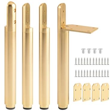 Imagem de funifiti Pacote com 4 pés de armário ajustáveis dourados 19 a 24 cm para móveis de mesa de cabeceira, pernas de substituição de móveis de TV, suporte para pés de mesa de centro, pernas de cômoda