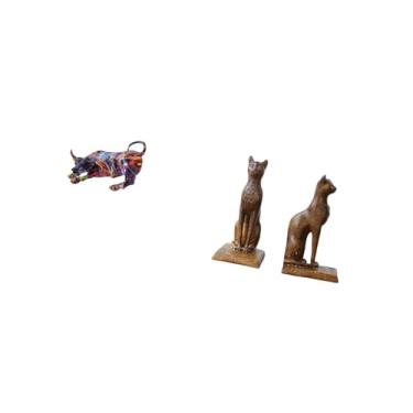 Imagem de Fenteer Coleção de Estatuetas Coloridas de Resina de Touro E Gato Egípcio, Esculturas de Animais de Feng Shui, Suportes para Livros, Estátuas Decorativas para