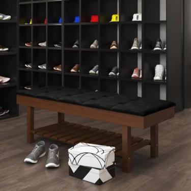 Imagem de Banco Multifuncional Ofertamo 134cm com Sapateira Embutida para 10 Pares – Assento Almofadado – Hall de Entrada, Quarto, Closet (Preto)