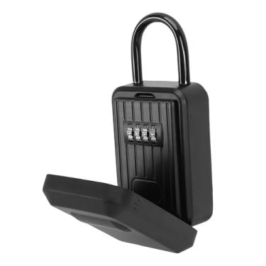 Imagem de SUNGOOYUE Caixa de Fechadura Com Chave, Fechadura de Combinação de 4 Dígitos, Fechadura de Combinação Portátil à Prova de água Caixa de Armazenamento de Chave Montada na Parede para Portão (Preto)