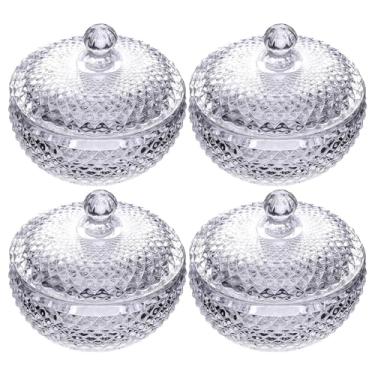 Imagem de 4 peças de potes de vidro de favo de mel com design de abacaxi estilo europeu, tampas incluídas, para armazenamento decorativo, buffet, tigelas de frutas, recipientes de exibição de mesa