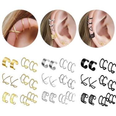 Imagem de Kit 36 Brincos Feminino Piercings Pressão Ouro Prata Argola - TOTAL, M