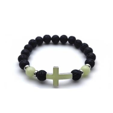 Imagem de DATOA Pulseira com contas de pedra vulcânica fosca de 8 mm para mulheres e homens, pulseira elástica com cruz luminosa, religião, joia de fé, 7, Pedra, Sem Pedra Preciosa