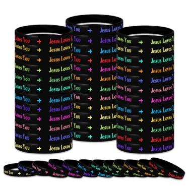 Imagem de MATEPLUS Pulseiras cristãs de silicone preto, pulseiras inspiradoras Jesus Loves You, pulseiras de borracha para festa da igreja (48)