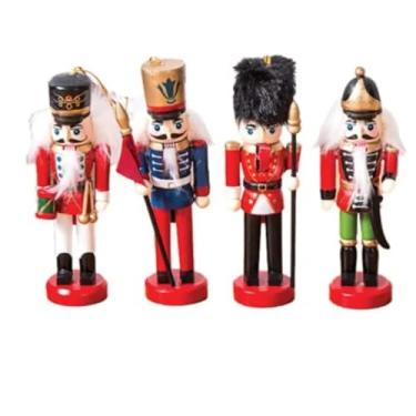 Imagem de Kit 4 Bonecos Quebra-Nozes 10cm – Enfeites Natalinos em Madeira | Soldado Decorativo Clássico e Colecionável | Decoração Premium para Árvores, Guirlandas, Mesas e Ambientes Festivos
