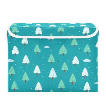 Imagem de ATTX Cestos de armazenamento dobráveis com tampas - Cestas dobráveis de armazenamento de árvore de Natal para armário, quarto, organização de escritório (42 x 32 x 30 cm) #140