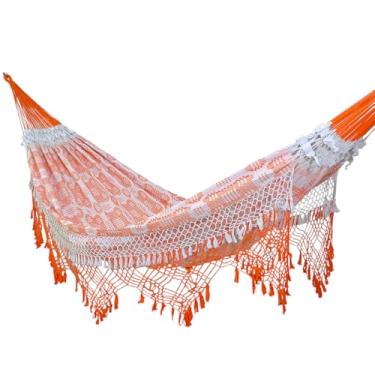 Imagem de Rede de Dormir e Descanso Super Casal Marquesa Algodão Jaguaruana. (Laranja e Branco)