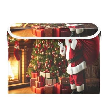 Imagem de SEHANY Cestas de armazenamento de Papai Noel de Natal com tampas, organizador de caixas de armazenamento de tecido para armário de roupas, cobertor de escritório, berçário, 42 x 32 x 30 cm