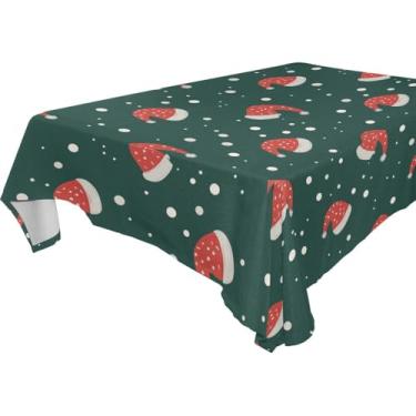 Imagem de KEEPREAL Toalha de mesa de Natal - Chapéus de Natal estampados sem ferro e tecido resistente a manchas, lavável, retangular 228,6 cm x 152,4 cm (3)